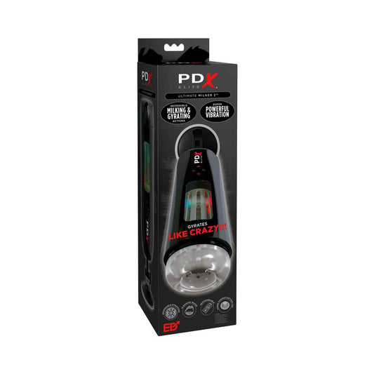 PDX Elite Ultimate Milker 2 Rechargeable Gyrating Suction Stroker With Hands-Free Suction Cup - Red Garter