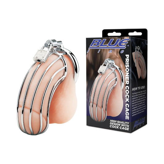 Blue Line Prisoner Cock Cage Silver - Red Garter