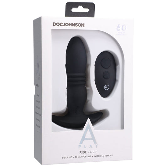 A-Play RISE Rechargeable Silicone Anal Plug with Remote Black - Red Garter