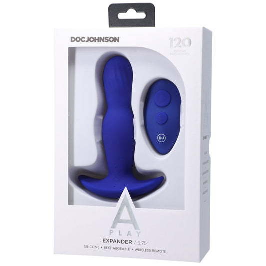 A-Play EXPANDER Rechargeable Silicone Anal Plug with Remote Blue - Red Garter