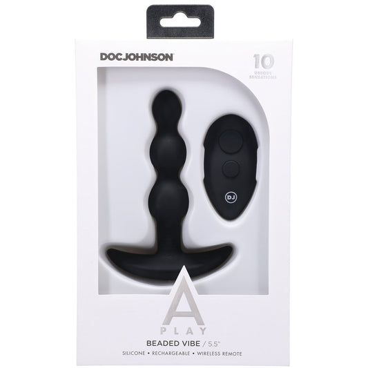 A-Play BEADED VIBE Rechargeable Silicone Anal Plug with Remote Black - Red Garter