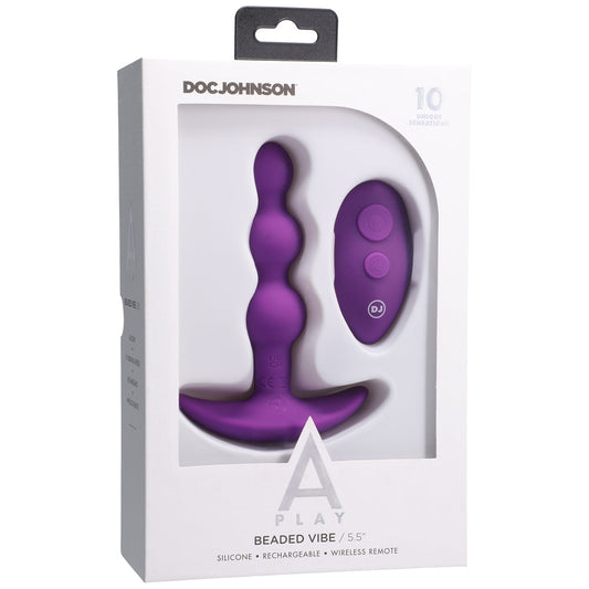 A-Play BEADED VIBE Rechargeable Silicone Anal Plug with Remote Purple - Red Garter