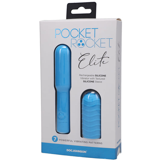 Pocket Rocket Elite Rechargeable Bullet With Removable Sleeve Sky Blue - Red Garter