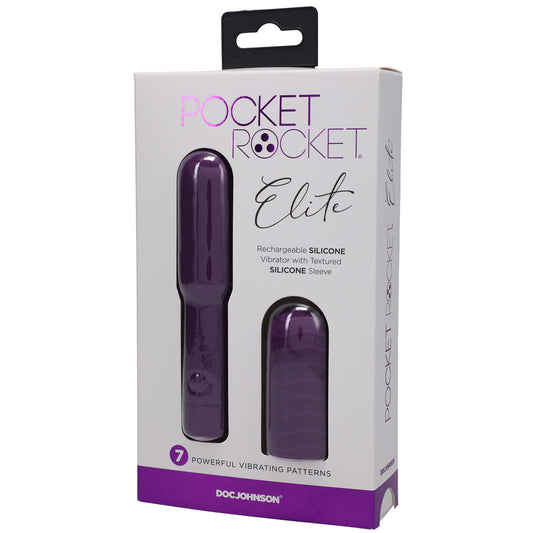 Pocket Rocket Elite Rechargeable Bullet With Removable Sleeve Purple - Red Garter