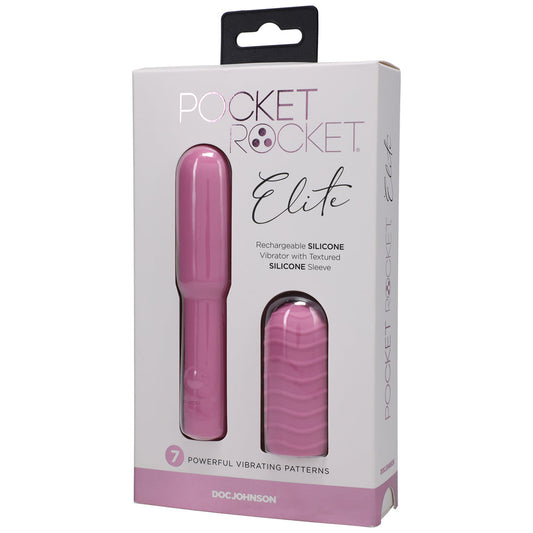 Pocket Rocket Elite Rechargeable Bullet With Removable Sleeve Pink - Red Garter