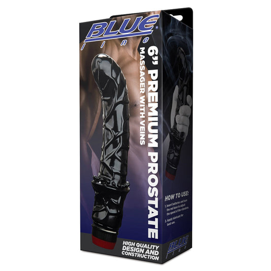 Blue Line 6 in. Premium Prostate Massager with Veins Black - Red Garter