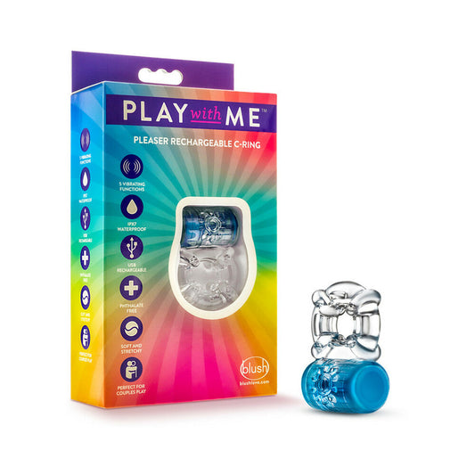 Blush Play with Me Pleaser Rechargeable Vibrating C-Ring Blue - Red Garter