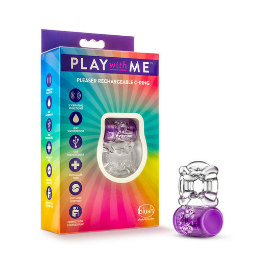 Blush Play with Me Pleaser Rechargeable Vibrating C-Ring Purple - Red Garter