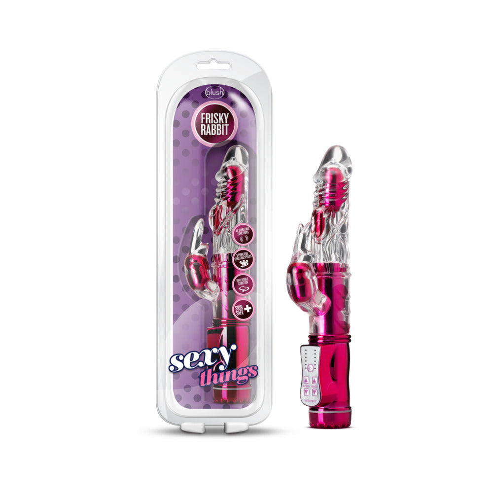 Blush Sexy Things Frisky Rabbit Dual Stimulation Vibrator Pink - Red Garter