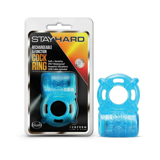 Stay Hard Rechargeable 5 Function Vibrating Cockring Blue - Red Garter