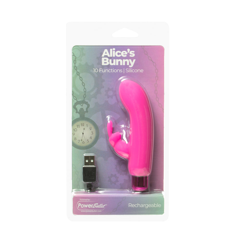 Powerbullet Alice''s Bunny Rechargeable Bullet Vibrator with Silicone Rabbit Sleeve Pink