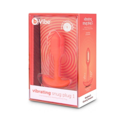 b-Vibe Vibrating Snug Plug 1 Rechargeable Weighted Silicone Anal Plug Orange - Red Garter