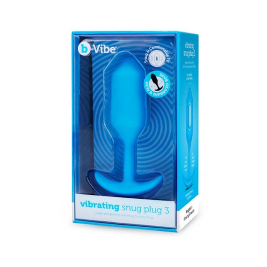 b-Vibe Vibrating Snug Plug 3 Rechargeable Weighted Silicone Anal Plug Blue - Red Garter