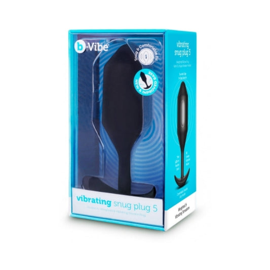 b-Vibe Vibrating Snug Plug 5 Rechargeable Weighted Silicone Anal Plug Black - Red Garter