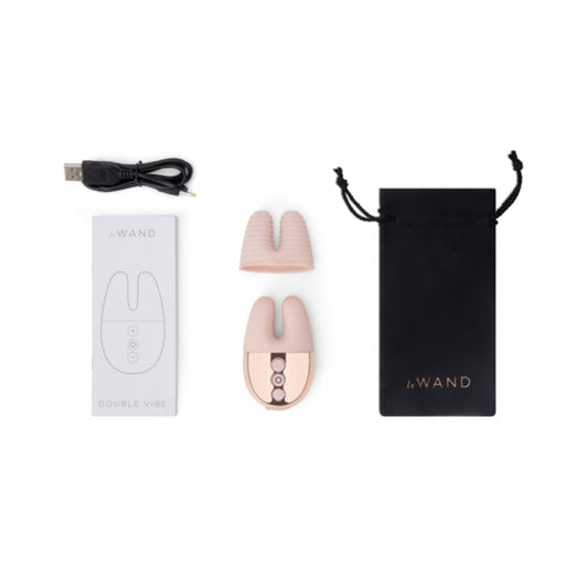 Le Wand Chrome Double Vibe Rechargeable Silicone Mini Vibrator Rose Gold - Red Garter