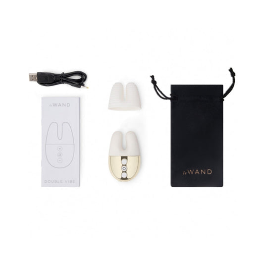 Le Wand Chrome Double Vibe Rechargeable Silicone Mini Vibrator White/Gold - Red Garter