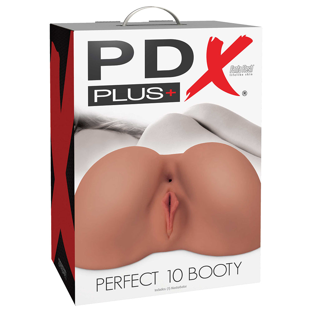 PDX Plus Perfect 10 Booty Dual Entry Masturbator Tan - Red Garter
