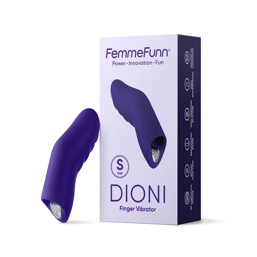 FemmeFunn Dioni Rechargeable Silicone Finger Vibrator Small Dark Purple - Red Garter