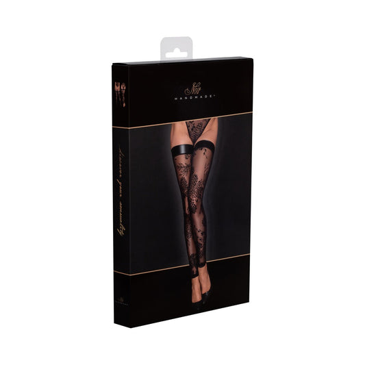 Noir Handmade Tulle Stockings With Patterned Flock Embroidery XL