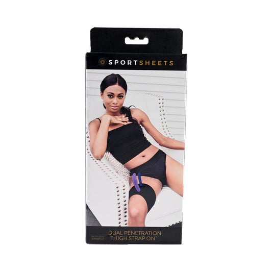 Sportsheets Dual Penetration Thigh Strap-On Harness Black - Red Garter