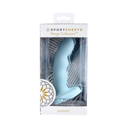 Sportsheets Merge Collection Jaspar 6 in. Silicone G-Spot Dildo with Suction Cup Aqua - Red Garter