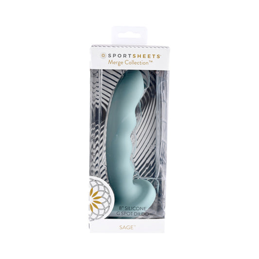Sportsheets Merge Collection Sage 8 in. Silicone G-Spot Dildo with Suction Cup Green - Red Garter