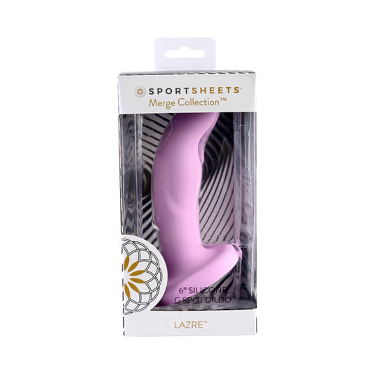 Sportsheets Merge Collection Lazre 6 in. Silicone G-Spot Dildo with Suction Cup Pink - Red Garter