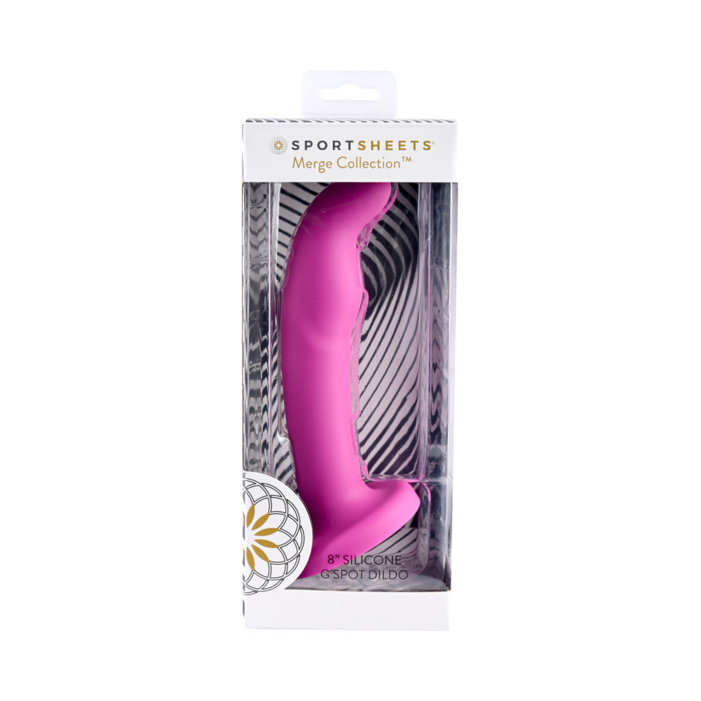 Sportsheets Merge Collection Tana 8 in. Silicone G-Spot Dildo with Suction Cup Pink - Red Garter