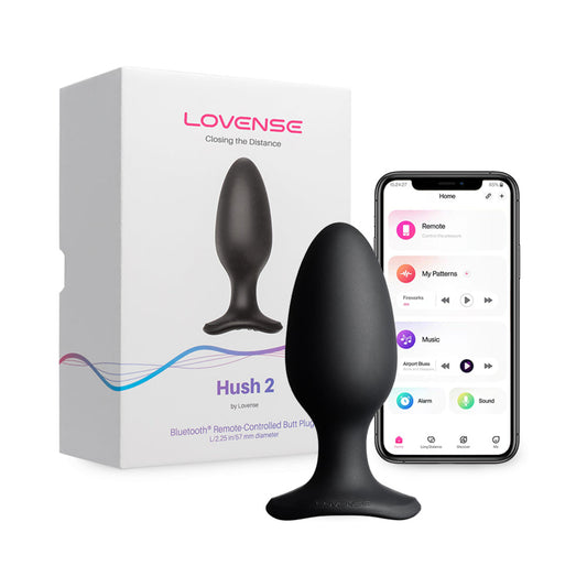 Lovense Hush 2 Bluetooth Remote-Controlled Vibrating Butt Plug L 2.25 in. - Red Garter