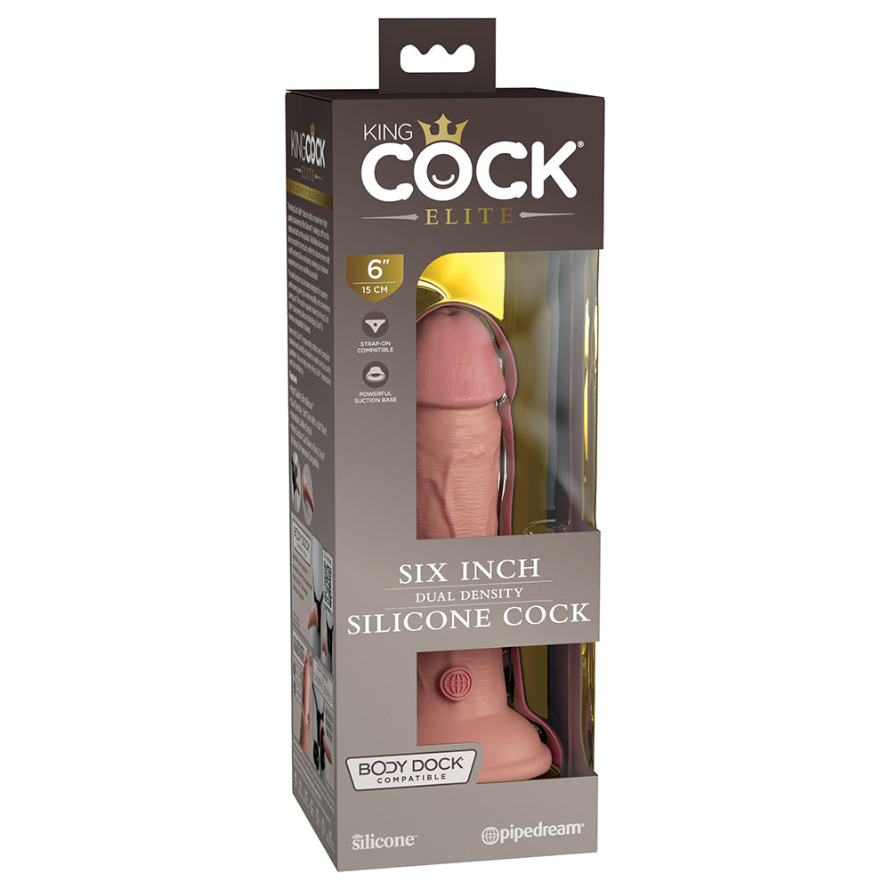 Pipedream King Cock Elite 6 in. Dual Density Silicone Cock Realistic Dildo With Suction Cup Beige - Red Garter