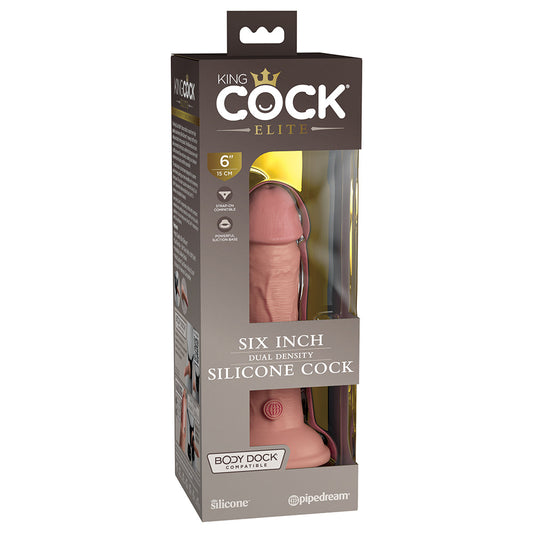Pipedream King Cock Elite 6 in. Dual Density Silicone Cock Realistic Dildo With Suction Cup Beige - Red Garter