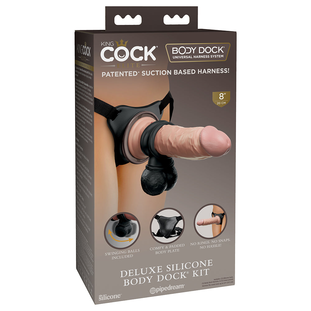King Cock Elite Deluxe Silicone Body Dock Kit Beige/Black - Red Garter