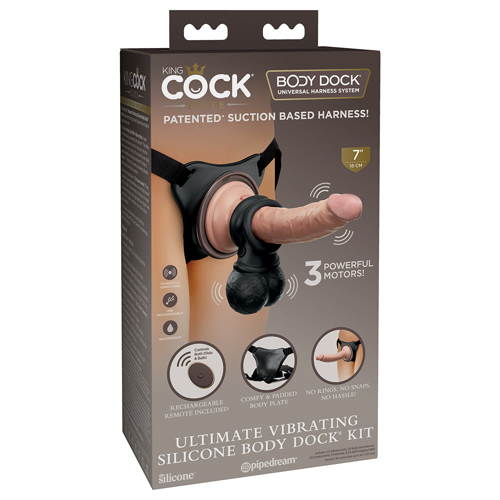King Cock Elite Ultimate Vibrating Silicone Body Dock Kit - Red Garter