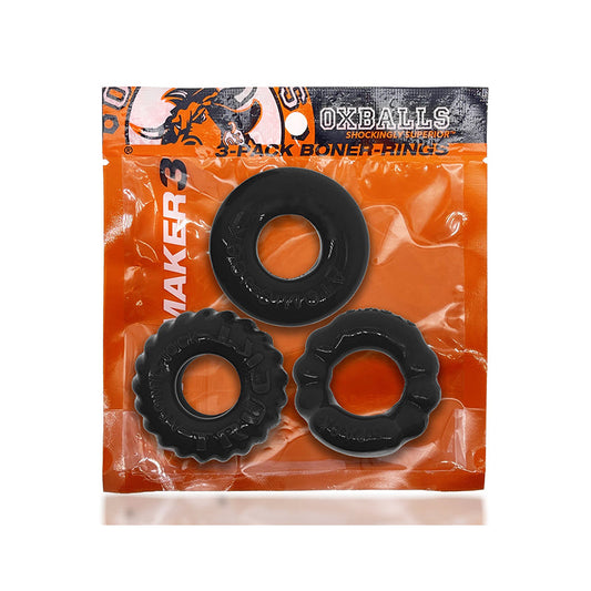 OxBalls Bonemaker 3-Pack Boner Cockring Kit FLEXtpr Black - Red Garter