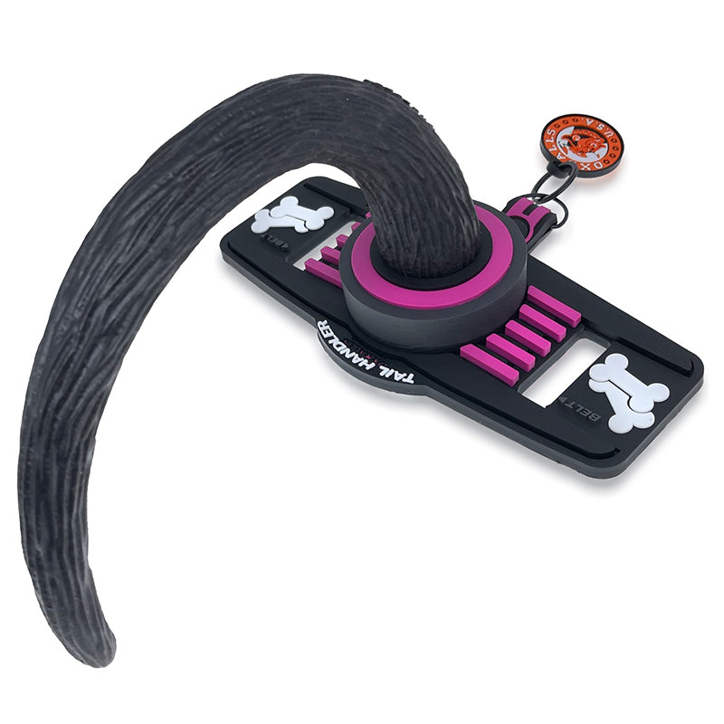 OxBalls Tail Handler Belt Strap With Pup Tail Silicone/PVC Pink - Red Garter