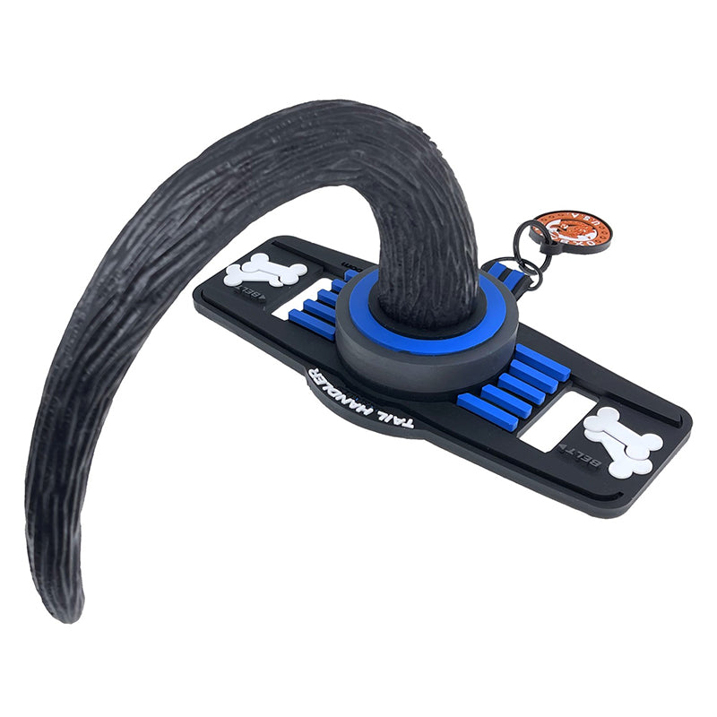 OxBalls Tail Handler Belt Strap With Pup Tail Silicone/PVC Blue - Red Garter