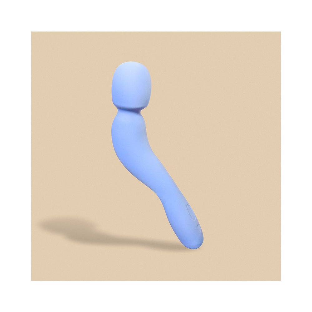 Dame Com Rechargeable Silicone Wand Vibrator Periwinkle - Red Garter