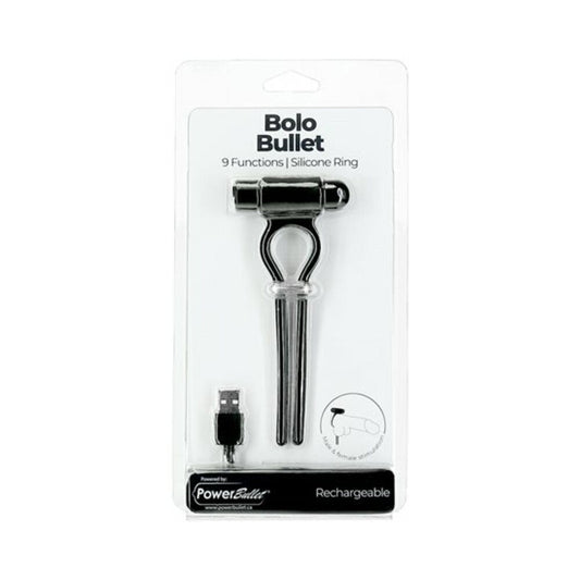 Powerbullet Bolo Bullet Rechargeable Adjustable Silicone Cockring Black - Red Garter
