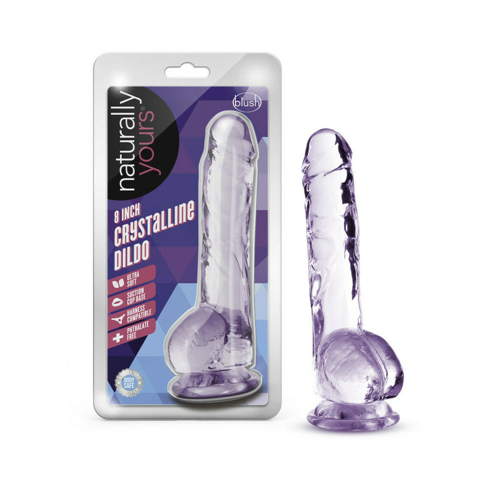 Naturally Yours Crystalline 8 in. Dildo with Balls Amethyst - Red Garter