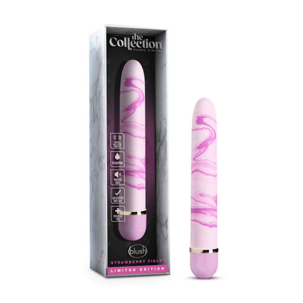 The Collection Strawberry Fields Slimline Vibrator Pink - Red Garter