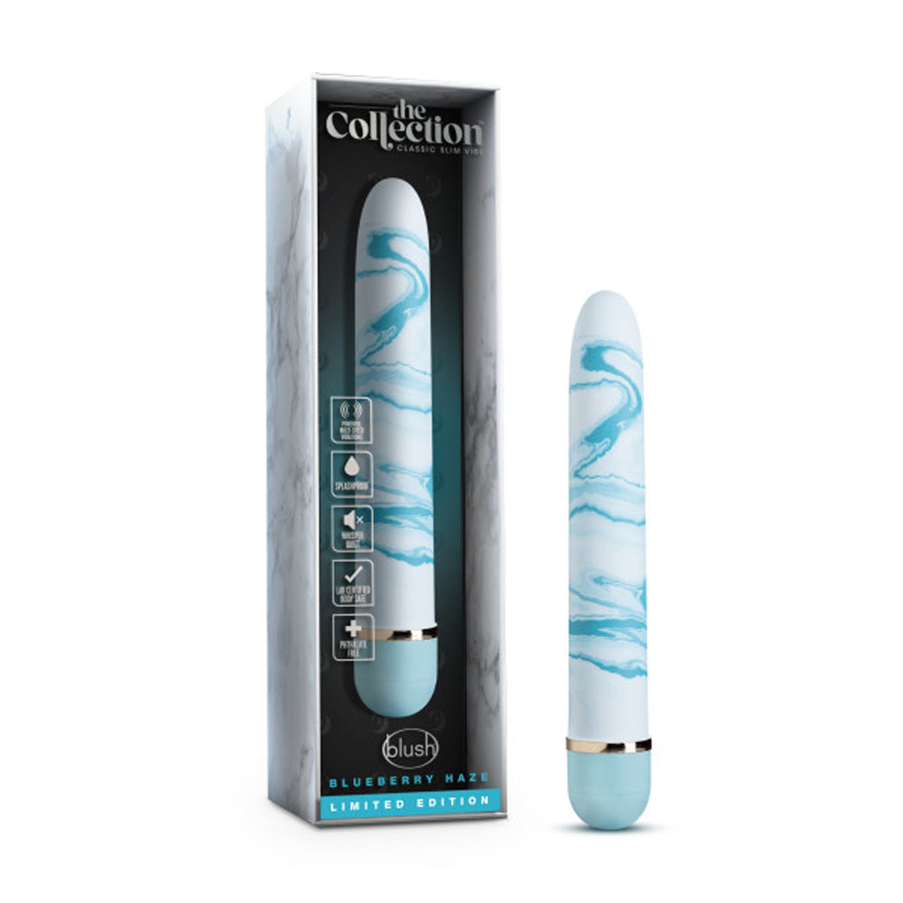 The Collection Blueberry Haze Slimline Vibrator Blue - Red Garter