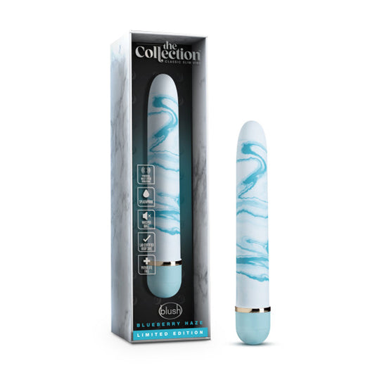 The Collection Blueberry Haze Slimline Vibrator Blue - Red Garter
