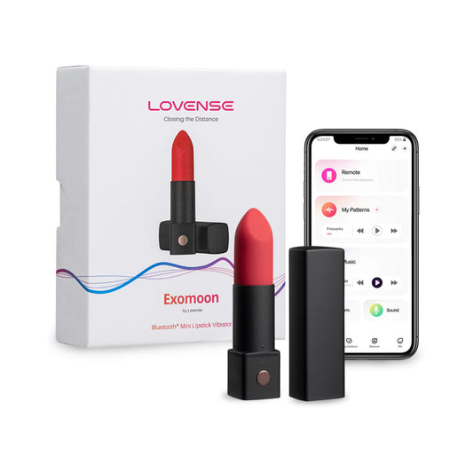 Lovense Exomoon Bluetooth Mini Lipstick Vibrator - Red Garter