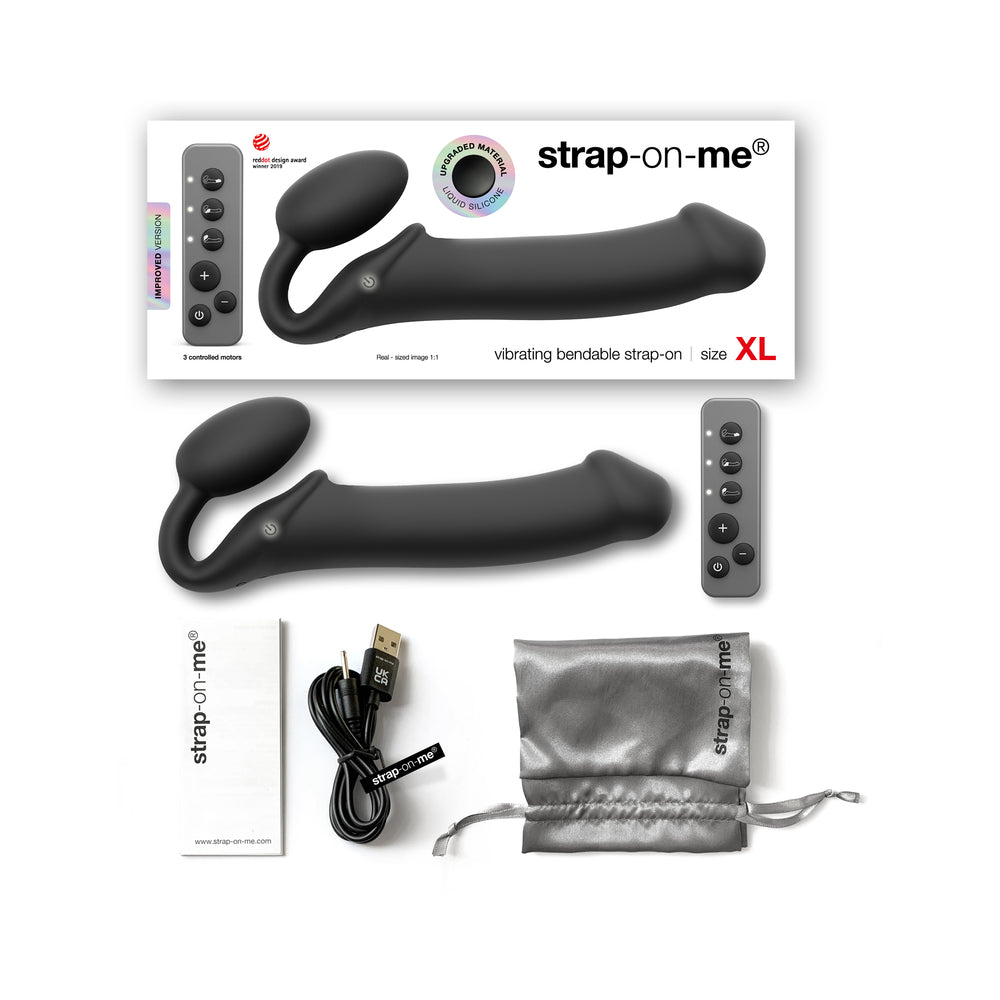 Strap-On-Me Rechargeable Remote-Controlled Silicone Vibrating Bendable Strap-On Black XL - Red Garter