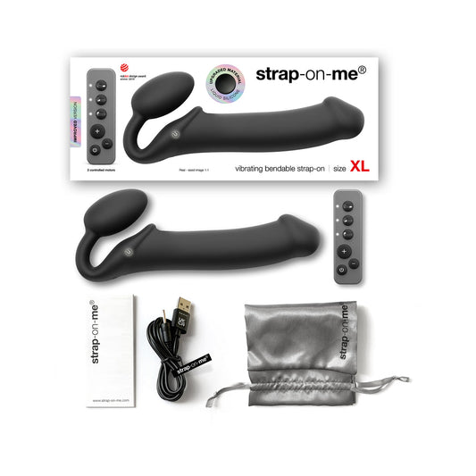 Strap-On-Me Rechargeable Remote-Controlled Silicone Vibrating Bendable Strap-On Black XL - Red Garter
