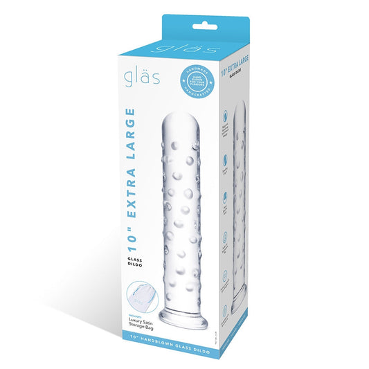 Glas 10 in. Extra Large Glass Dildo - Red Garter
