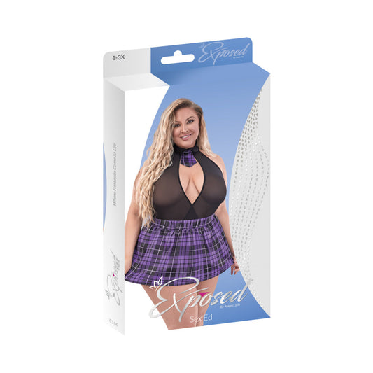 Magic Silk Dress Up Sex Ed Costume Purple Queen Size - Red Garter