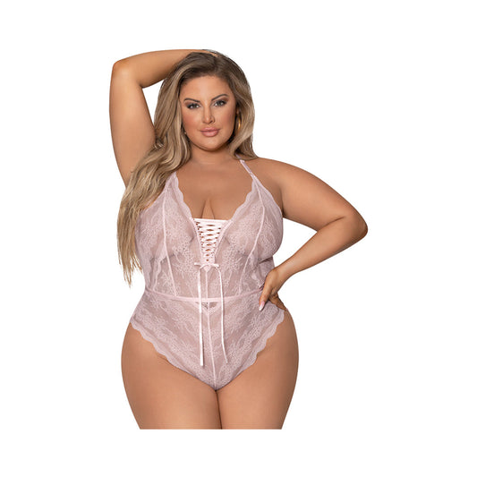 Magic Silk Seabreeze Teddy With Snap Crotch Blush Queen Size - Red Garter