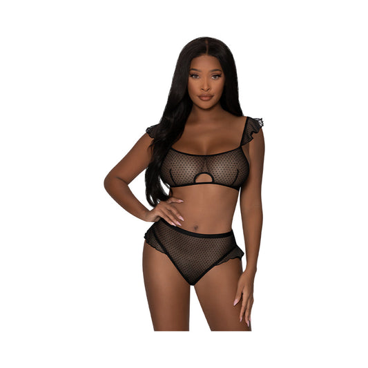 Magic Silk Girl Next Door Bralette & Panty Black S/M - Red Garter