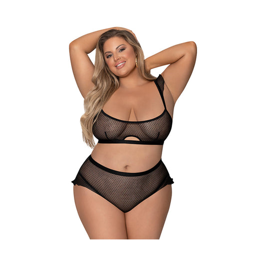 Magic Silk Girl Next Door Bralette & Panty Black Queen Size - Red Garter